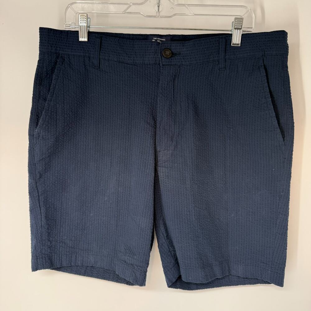 Ben Sherman Regular Fit Shorts Men 34W Navy Seersucker Flat Front Stretch Casual
